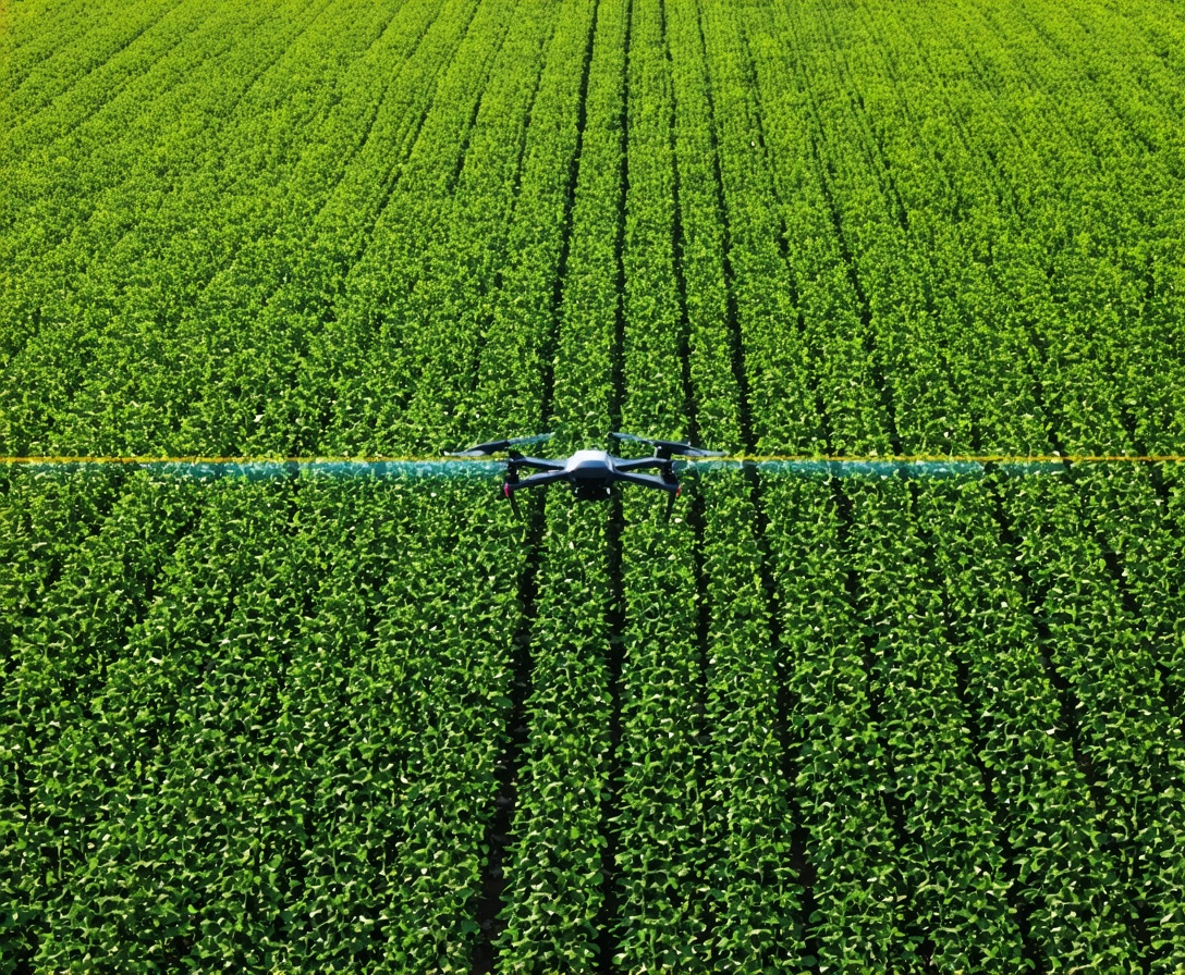 Дрон сканирует поле сои