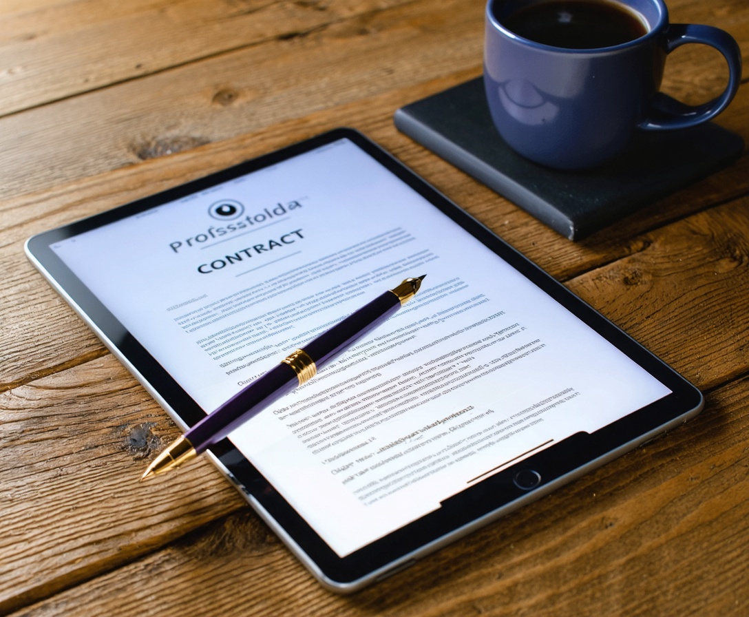 Юридический документ и планшет на столе